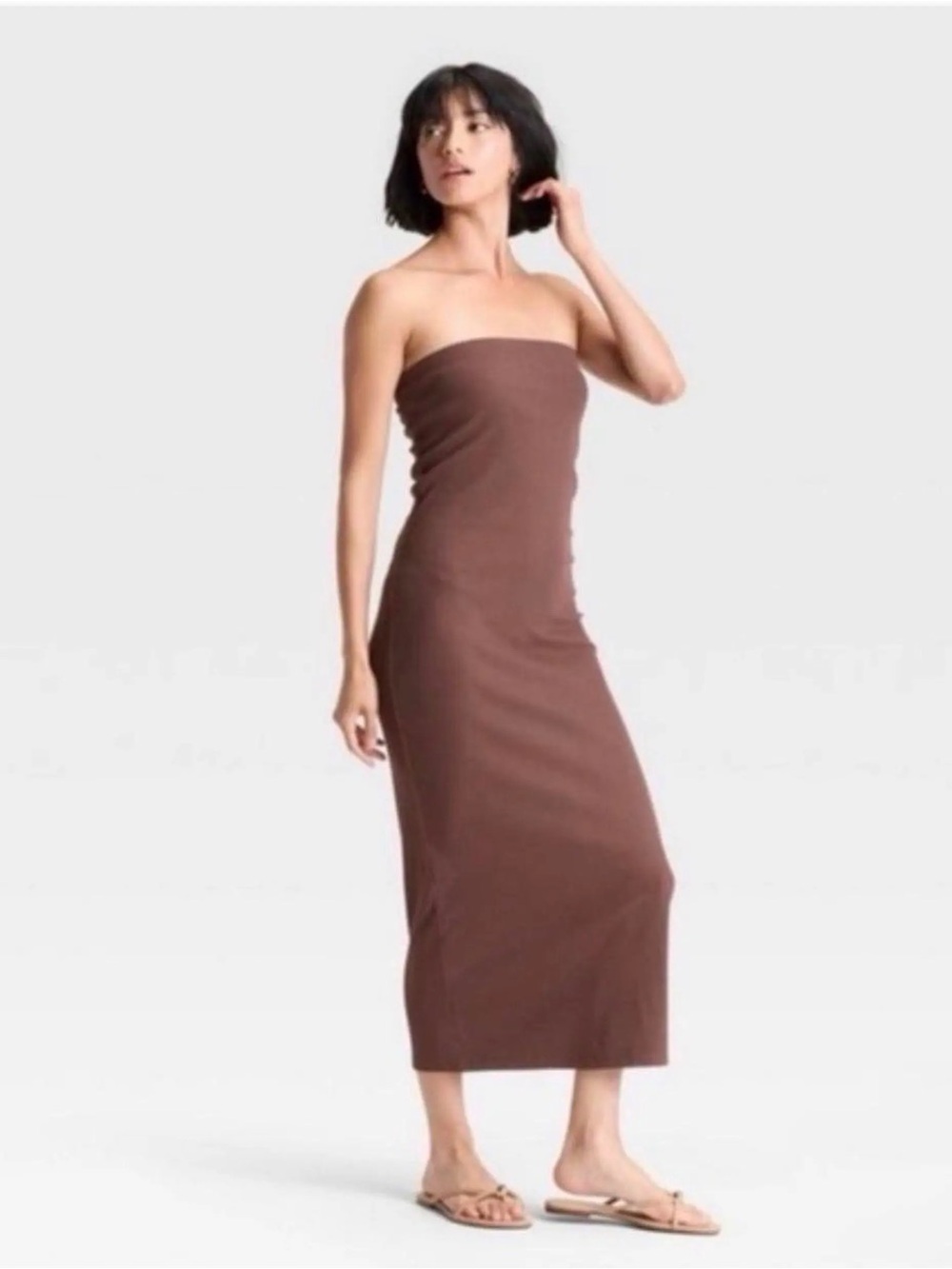 a new day Strapless Brown Midi Dress
